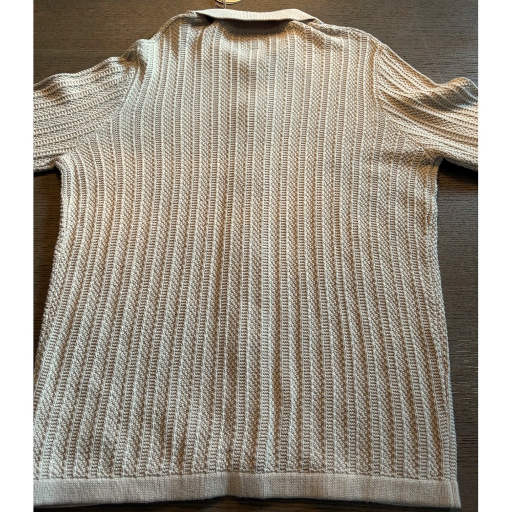 Common People Mens Stone Cotton Textured Knit Cardigan Polo Sweater Large NWT
